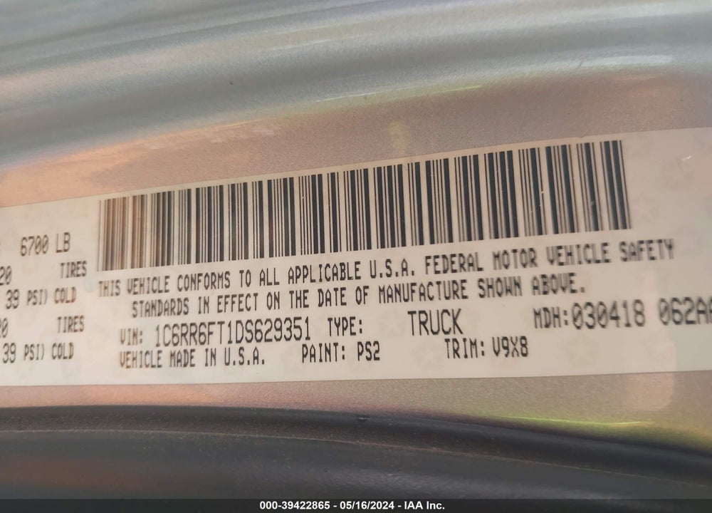 2013 RAM 1500 EXPRESS VIN: 1C6RR6FT1DS629351