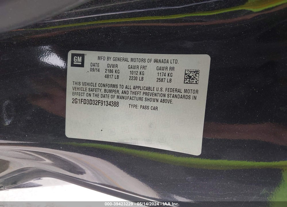 2015 CHEVROLET CAMARO 1LT VIN: 2G1FD3D32F9134388