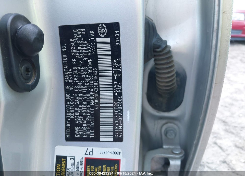 2014 TOYOTA CAMRY SE VIN: 4T1BF1FKXEU816635