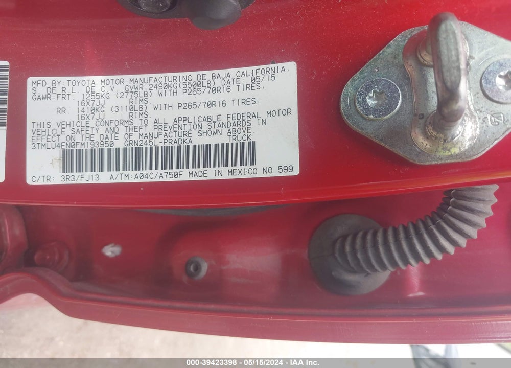 2015 TOYOTA TACOMA BASE V6 VIN: 3TMLU4EN0FM193950
