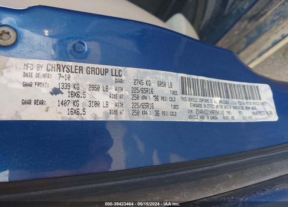 2010 DODGE GRAND CARAVAN SXT VIN: 2D4RN5D1XAR394142