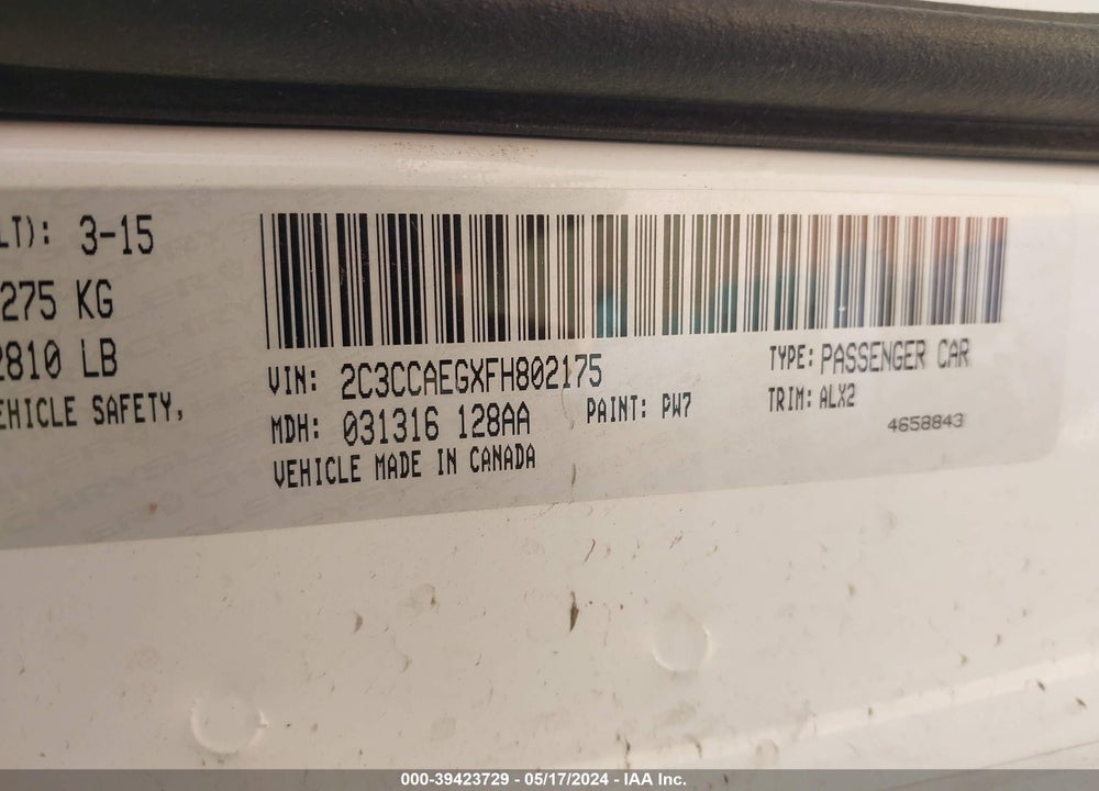 2015 CHRYSLER 300C VIN: 2C3CCAEGXFH802175
