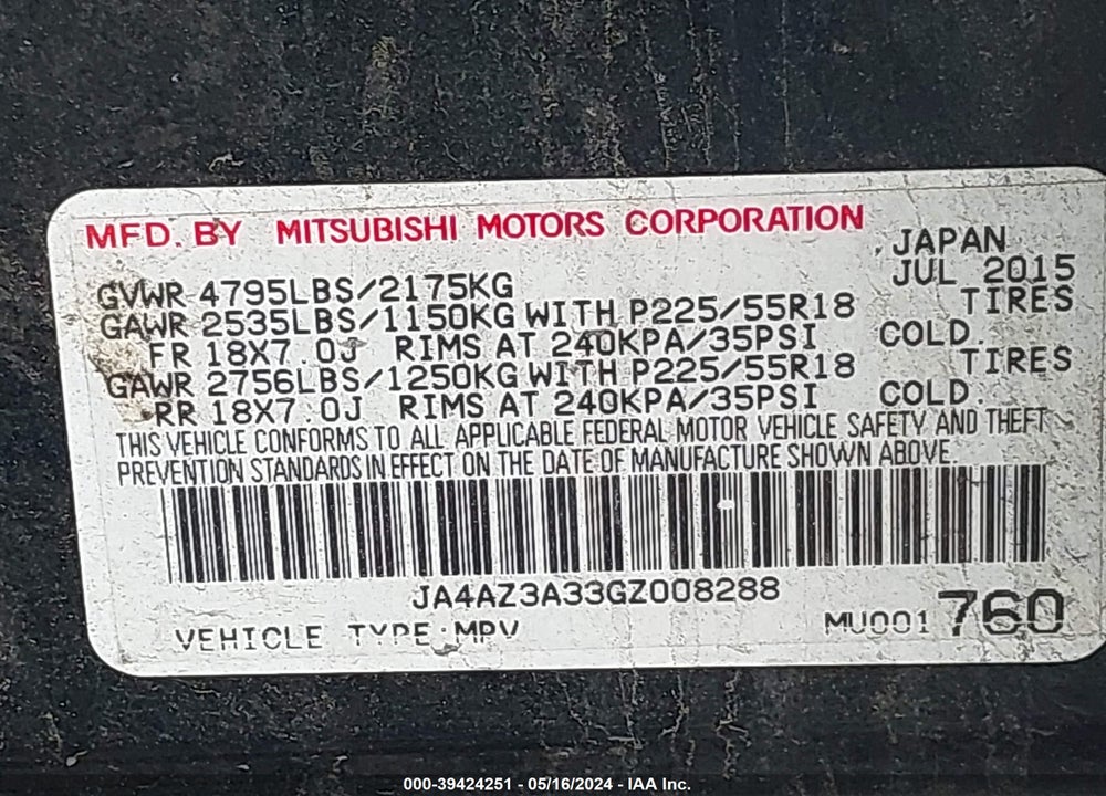 2016 MITSUBISHI OUTLANDER SEL VIN: JA4AZ3A33GZ008288