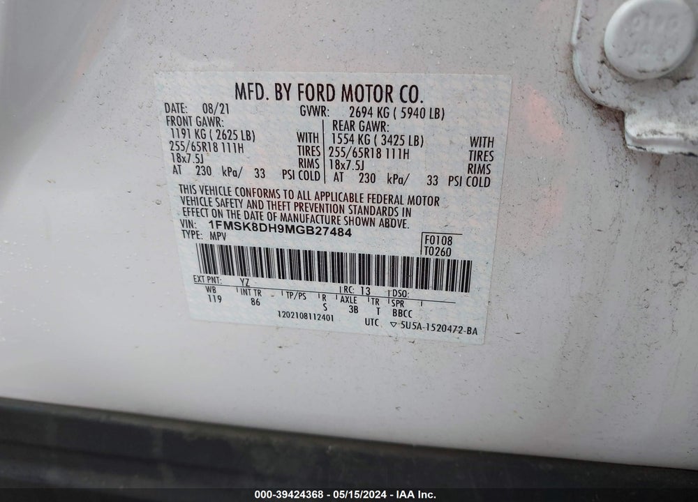 2021 FORD EXPLORER XLT VIN: 1FMSK8DH9MGB27484