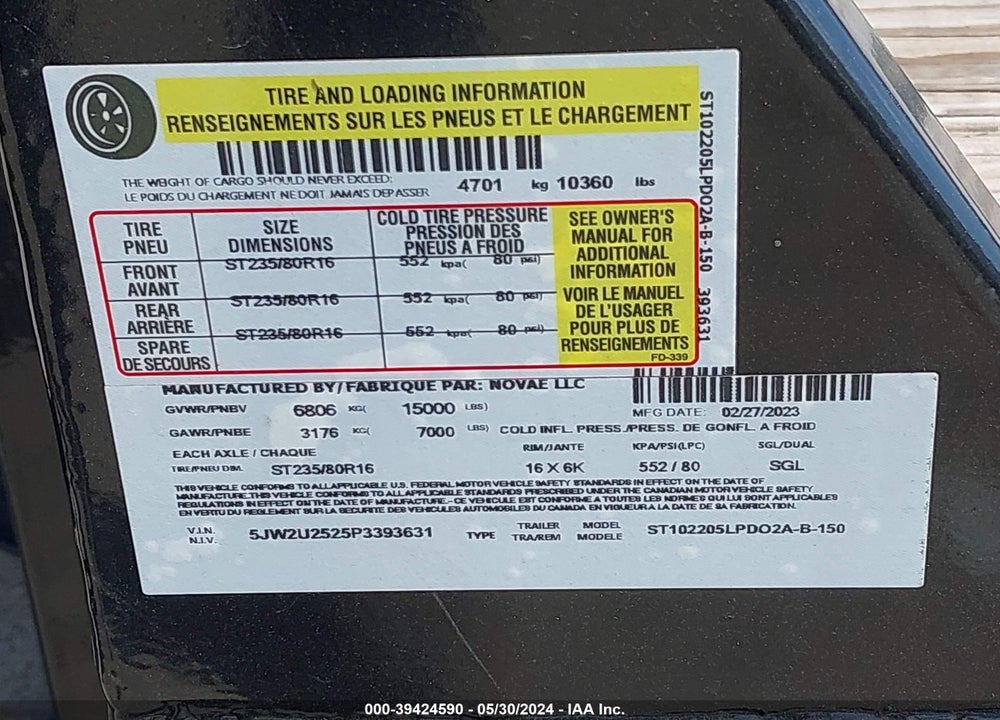 2023 SURE-TRAC TRL VIN: 5JW2U2525P3393631