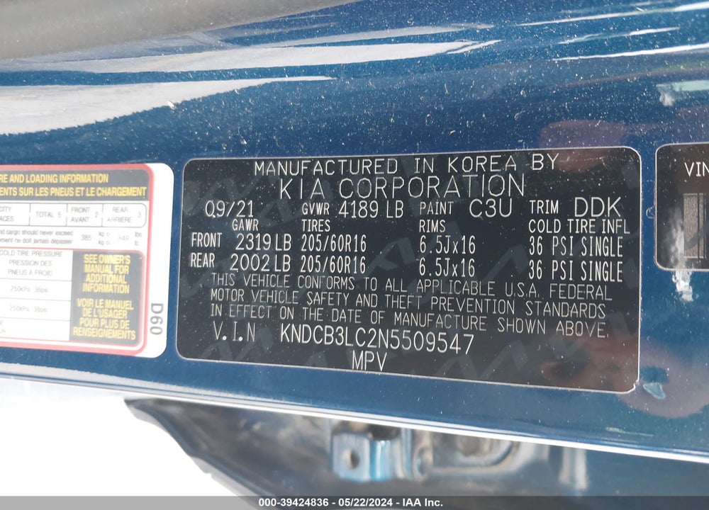 2022 KIA NIRO LXS VIN: KNDCB3LC2N5509547