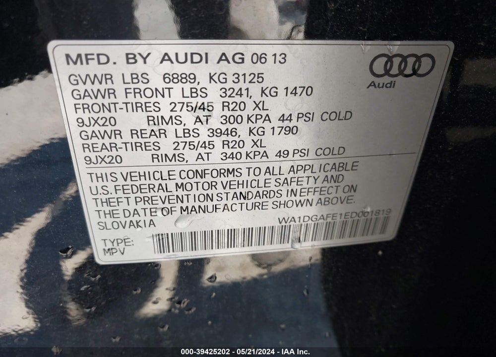 2014 AUDI Q7 3.0T S LINE PRESTIGE VIN: WA1DGAFE1ED001819