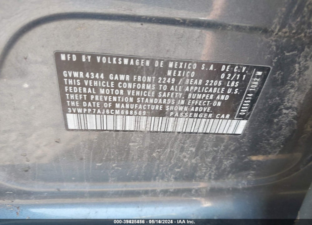 2012 VOLKSWAGEN JETTA SPORTWAGEN 2.5L SE VIN: 3VWPP7AJ6CM668569