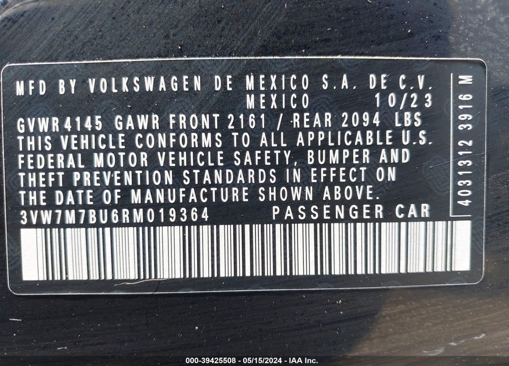 2024 VOLKSWAGEN JETTA 1.5T SE VIN: 3VW7M7BU6RM019364