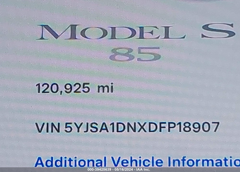 2013 TESLA MODEL S VIN: 5YJSA1DNXDFP18907