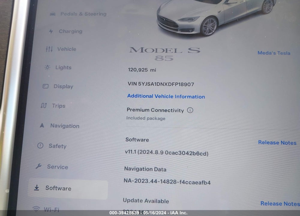 2013 TESLA MODEL S VIN: 5YJSA1DNXDFP18907