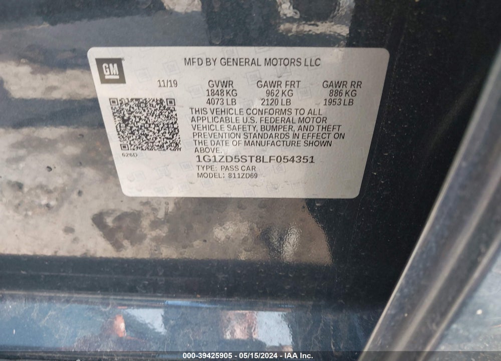 2020 CHEVROLET MALIBU FWD LT VIN: 1G1ZD5ST8LF054351