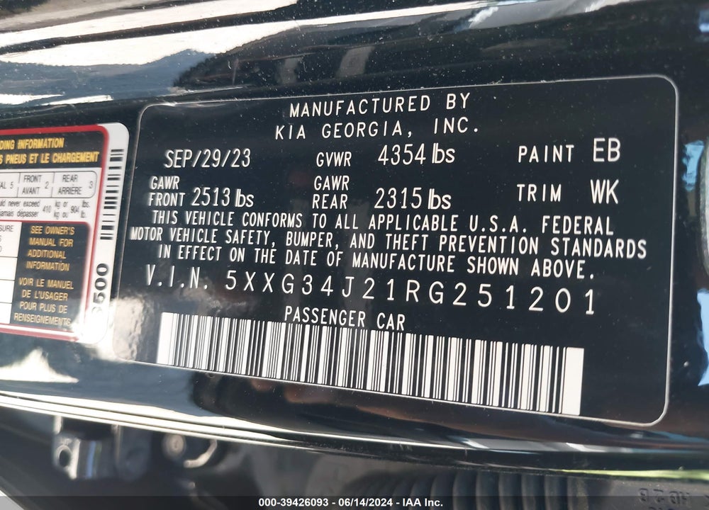 2024 KIA K5 EX VIN: 5XXG34J21RG251201