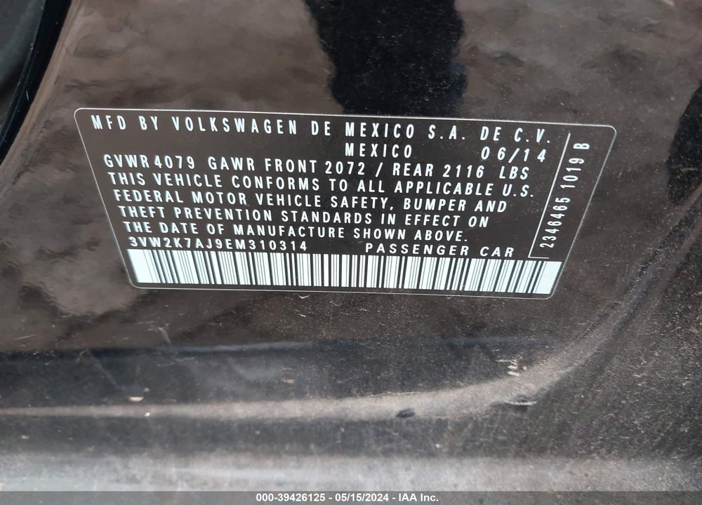 2014 VOLKSWAGEN JETTA VIN: 3VW2K7AJ9EM310314