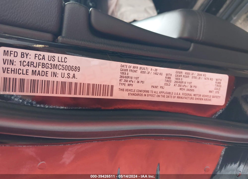 2021 JEEP GRAND CHEROKEE LIMITED 4X4 VIN: 1C4RJFBG3MC500689