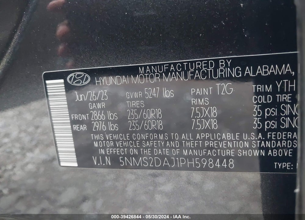 2023 HYUNDAI SANTA FE SEL VIN: 5NMS2DAJ1PH598448