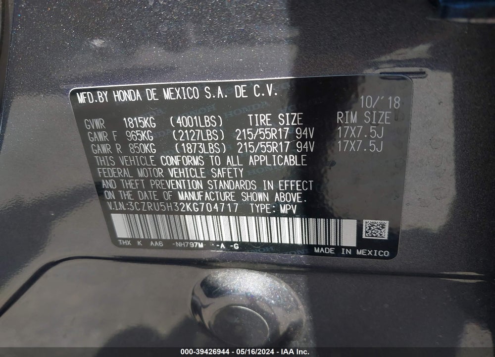 2019 HONDA HR-V LX VIN: 3CZRU5H32KG704717