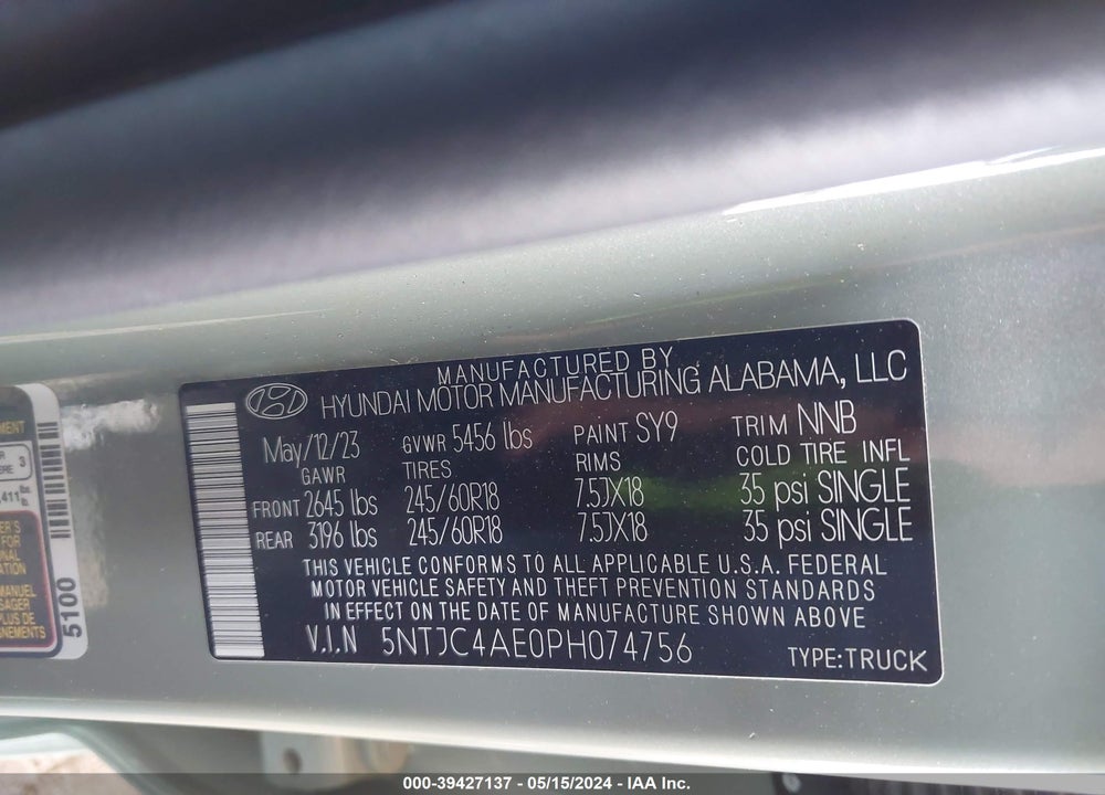 2023 HYUNDAI SANTA CRUZ SEL VIN: 5NTJC4AE0PH074756