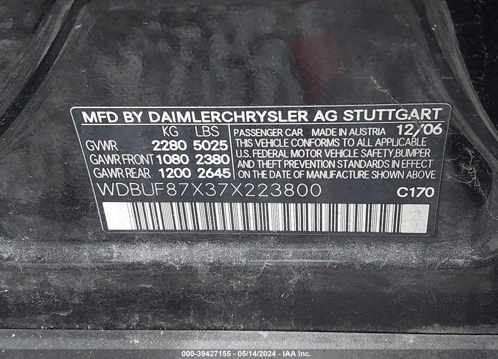 2007 MERCEDES-BENZ E 350 4MATIC VIN: WDBUF87X37X223800