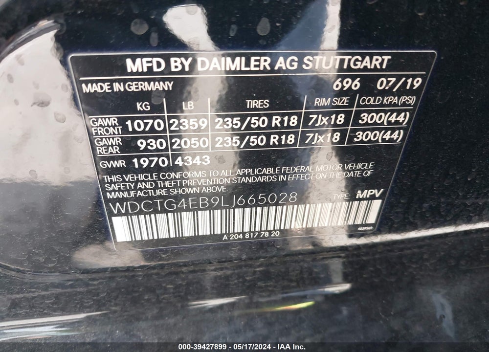 2020 MERCEDES-BENZ GLA 250 VIN: WDCTG4EB9LJ665028