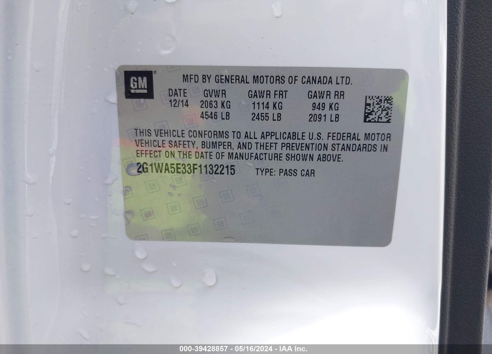 2015 CHEVROLET IMPALA LIMITED VIN: 2G1WA5E33F1132215