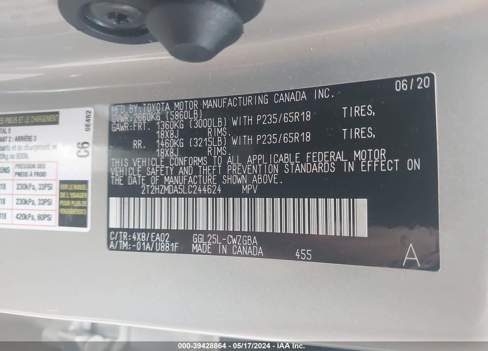 2020 LEXUS RX 350 VIN: 2T2HZMDA5LC244624