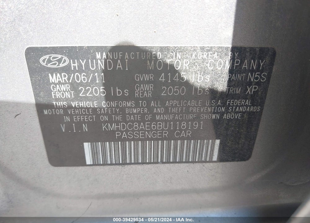 2011 HYUNDAI ELANTRA TOURING SE VIN: KMHDC8AE6BU118191