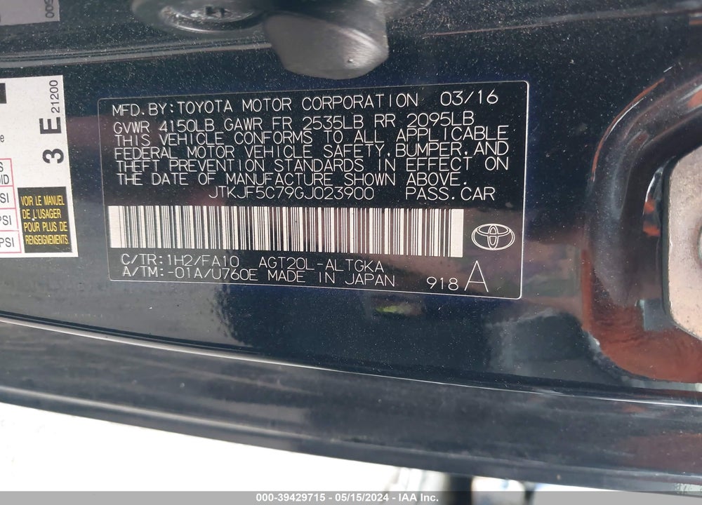 2016 SCION TC VIN: JTKJF5C79GJ023900