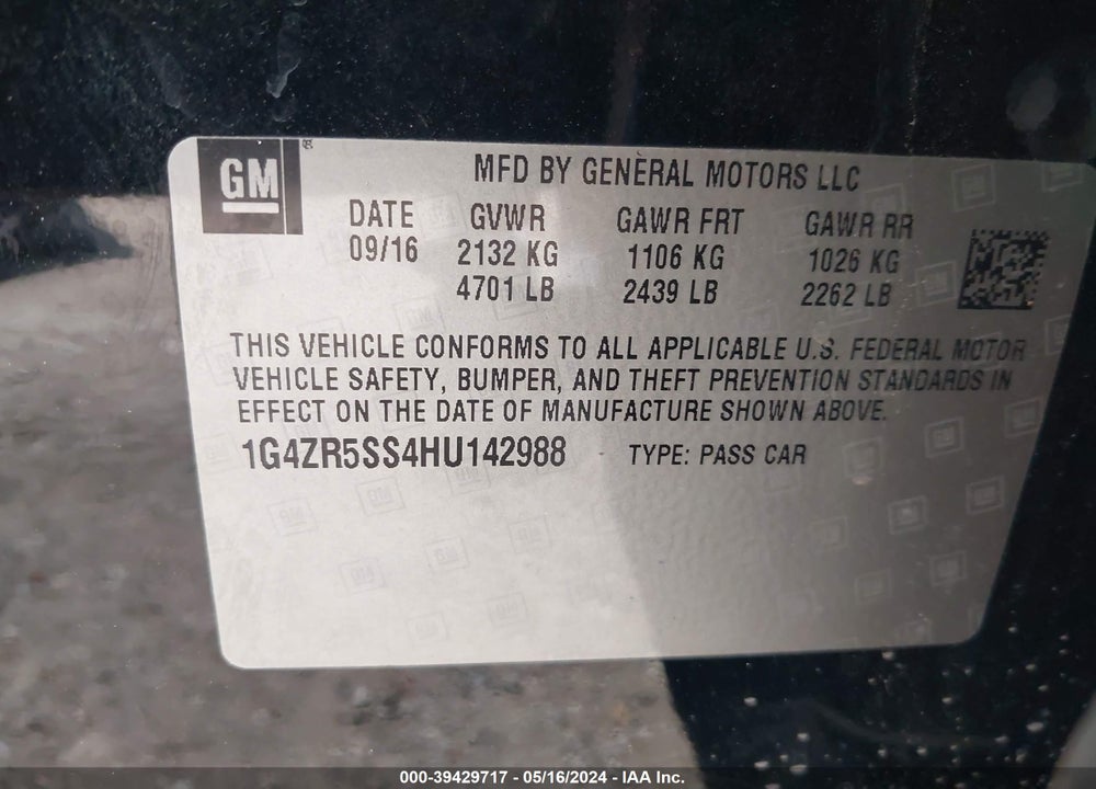 2017 BUICK LACROSSE PREMIUM VIN: 1G4ZR5SS4HU142988