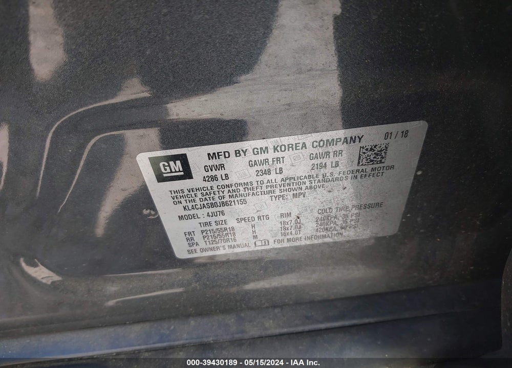 2018 BUICK ENCORE PREFERRED VIN: KL4CJASB0JB621155