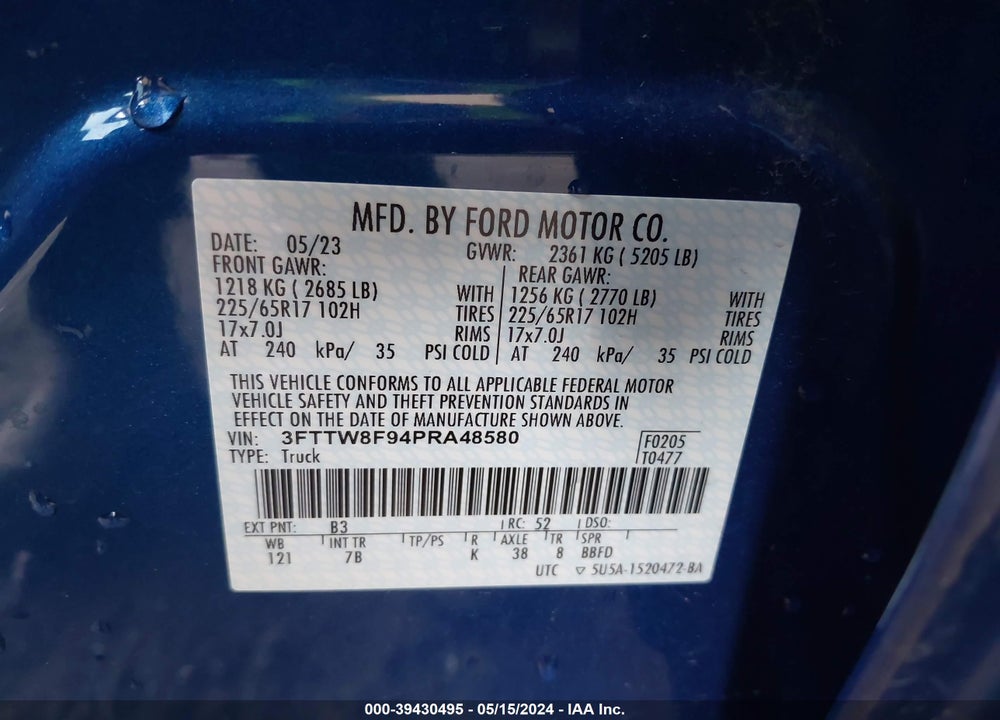 2023 FORD MAVERICK XLT VIN: 3FTTW8F94PRA48580