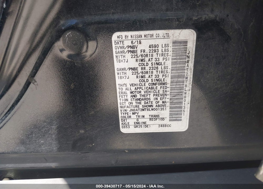 2020 NISSAN ROGUE SV FWD VIN: JN8AT2MT8LW001351