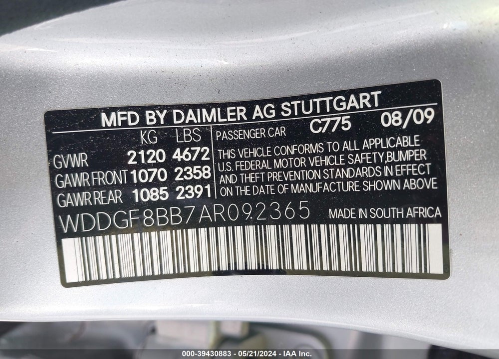2010 MERCEDES-BENZ C 300 LUXURY 4MATIC/SPORT 4MATIC VIN: WDDGF8BB7AR092365