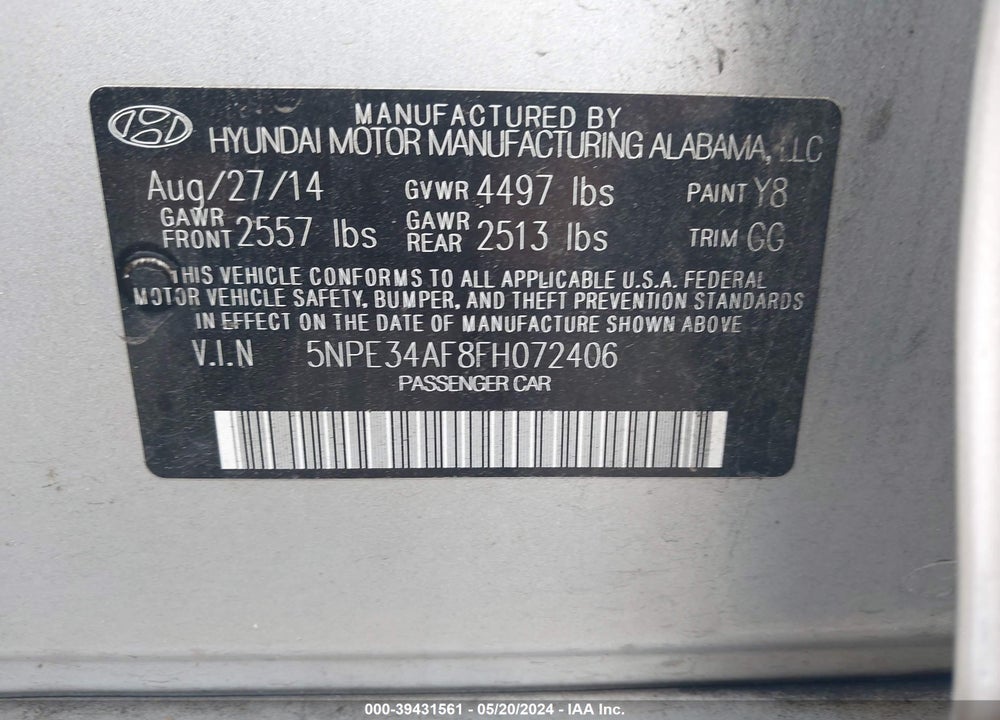 2015 HYUNDAI SONATA SPORT VIN: 5NPE34AF8FH072406