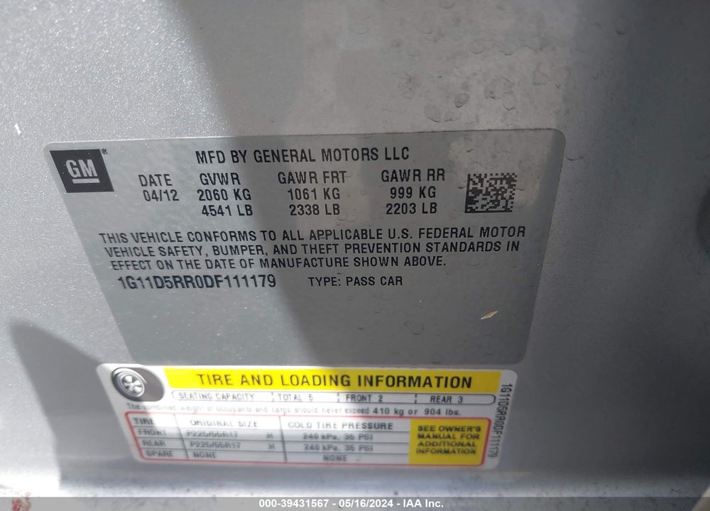 2013 CHEVROLET MALIBU ECO VIN: 1G11D5RR0DF111179
