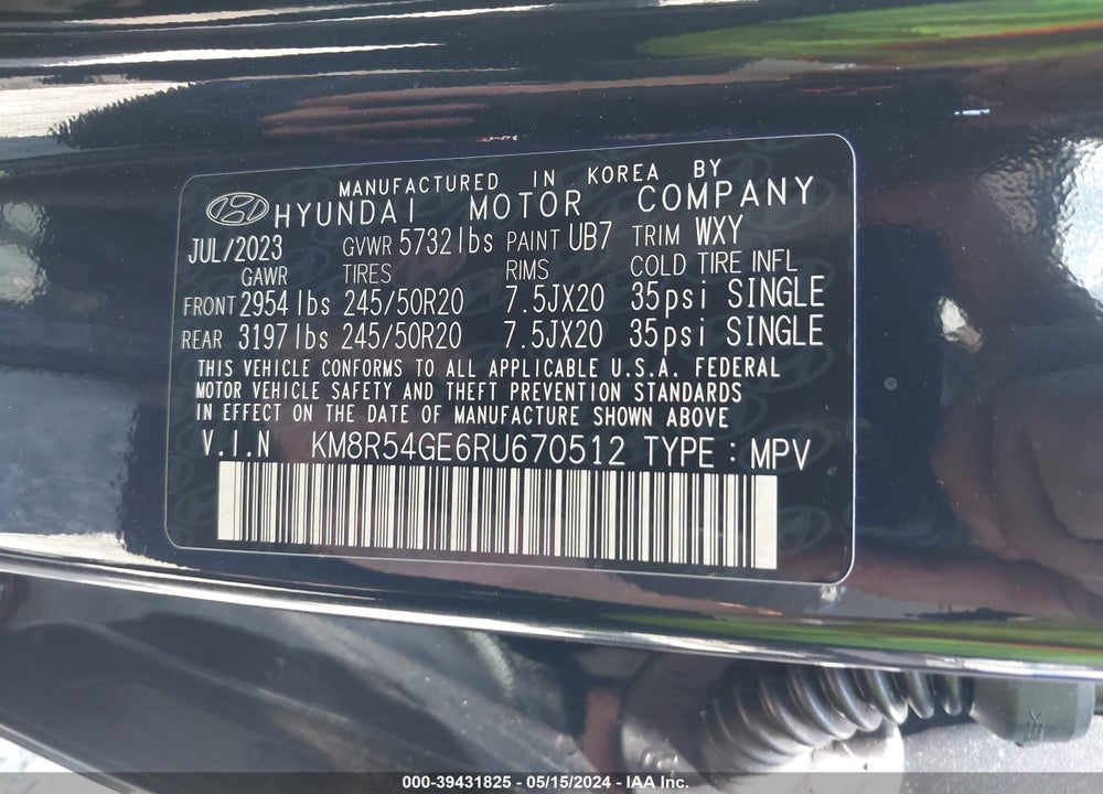 2024 HYUNDAI PALISADE LIMITED VIN: KM8R54GE6RU670512