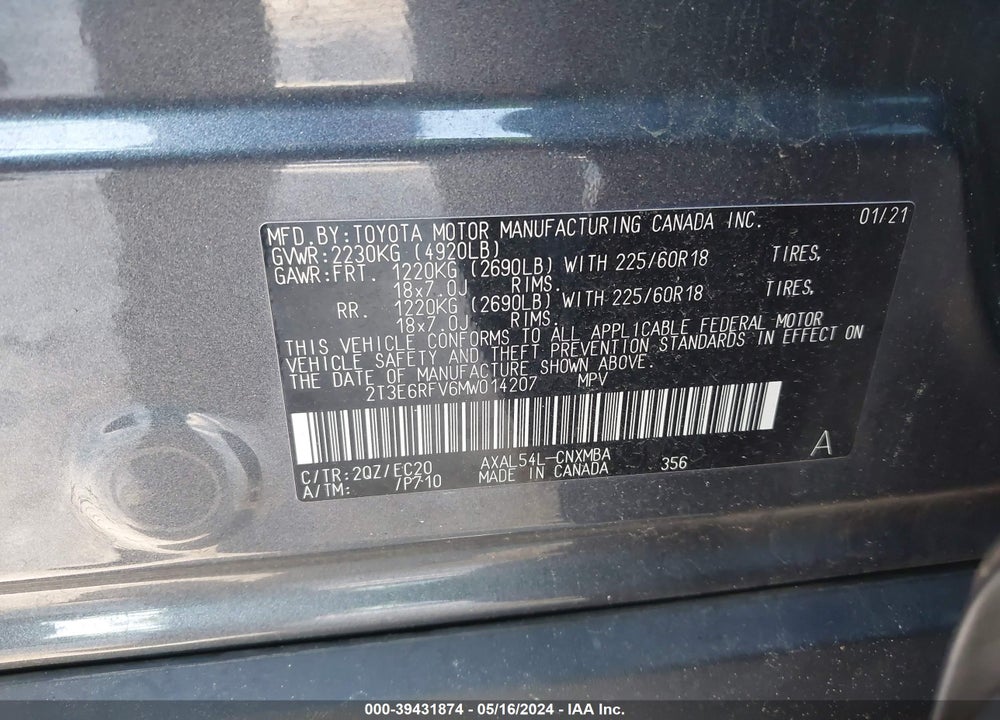 2021 TOYOTA RAV4 XSE HYBRID VIN: 2T3E6RFV6MW014207