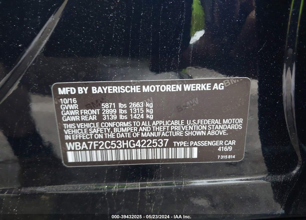 2017 BMW ALPINA B7 XDRIVE VIN: WBA7F2C53HG422537