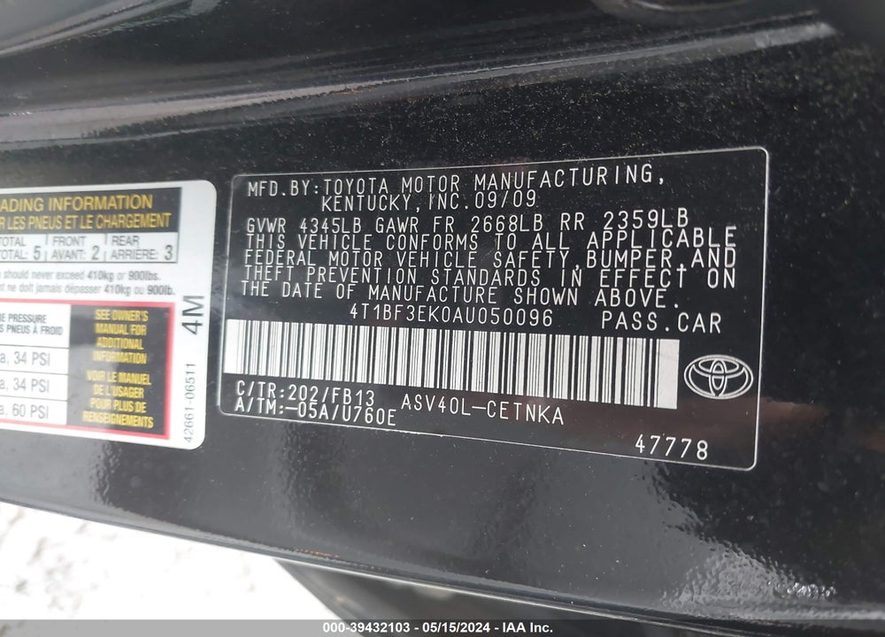 2010 TOYOTA CAMRY LE VIN: 4T1BF3EK0AU050096