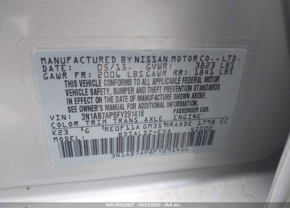 2015 NISSAN SENTRA FE+ S/S/SL/SR/SV VIN: 3N1AB7AP8FY291416