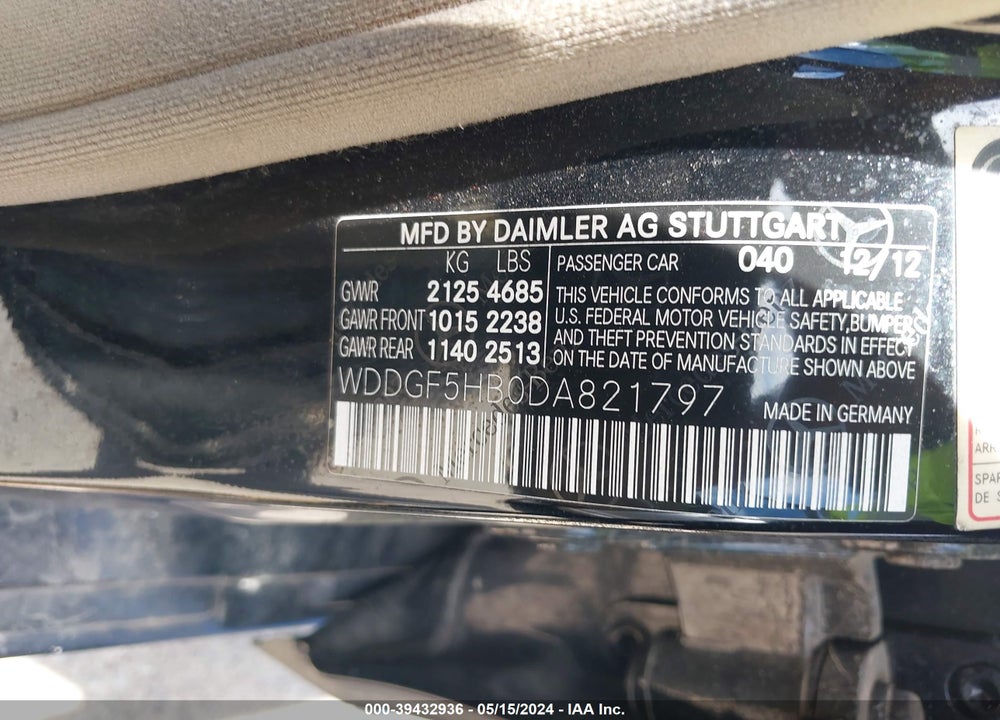 2013 MERCEDES-BENZ C 350 SPORT VIN: WDDGF5HB0DA821797