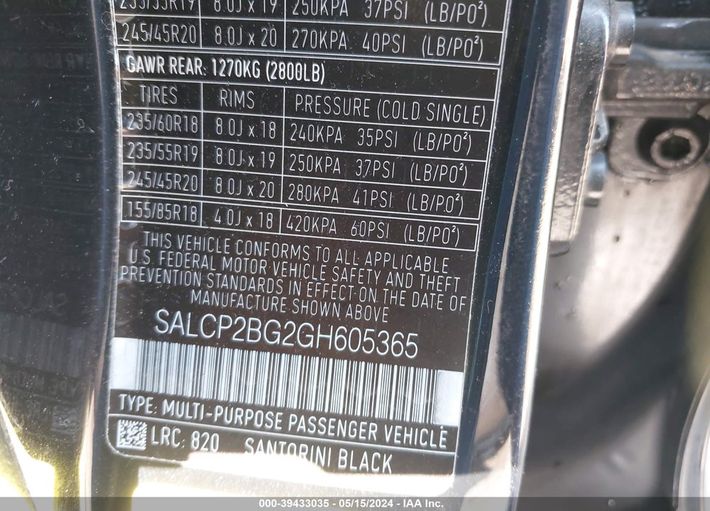 2016 LAND ROVER DISCOVERY SPORT SE VIN: SALCP2BG2GH605365