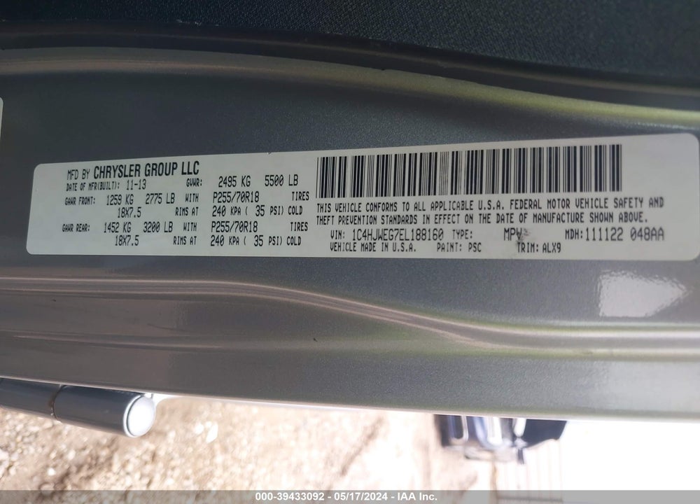 2014 JEEP WRANGLER UNLIMITED SAHARA VIN: 1C4HJWEG7EL188160