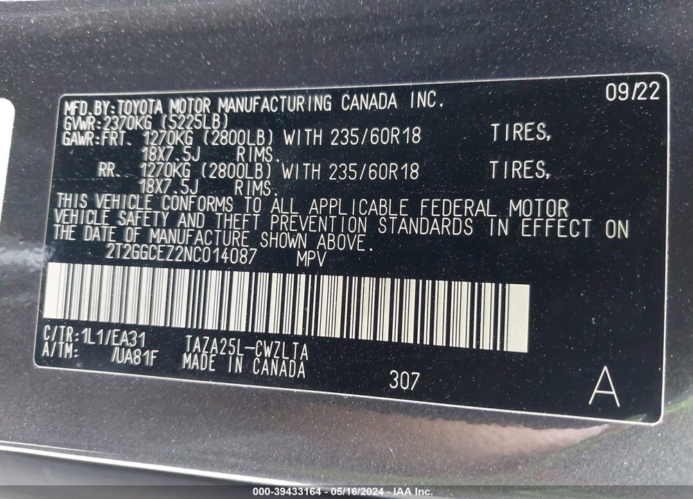 2022 LEXUS NX 350 PREMIUM VIN: 2T2GGCEZ2NC014087