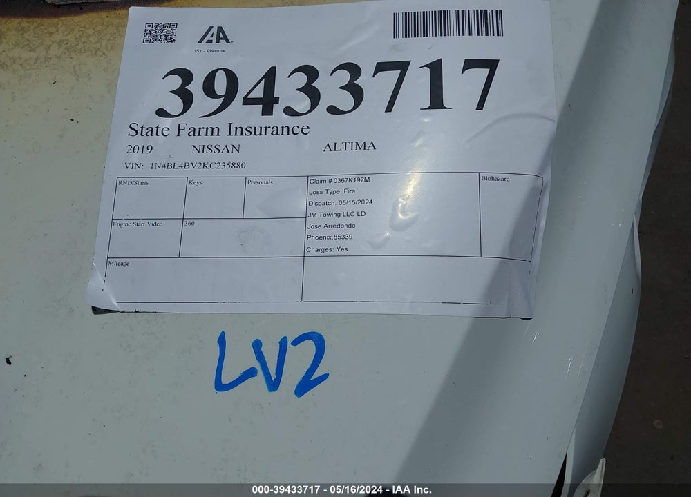 2019 NISSAN ALTIMA 2.5 S VIN: 1N4BL4BV2KC235880