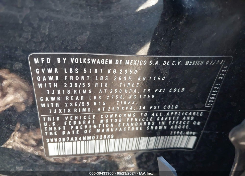2022 VOLKSWAGEN TIGUAN 2.0T SE VIN: 3VV3B7AX4NM072689