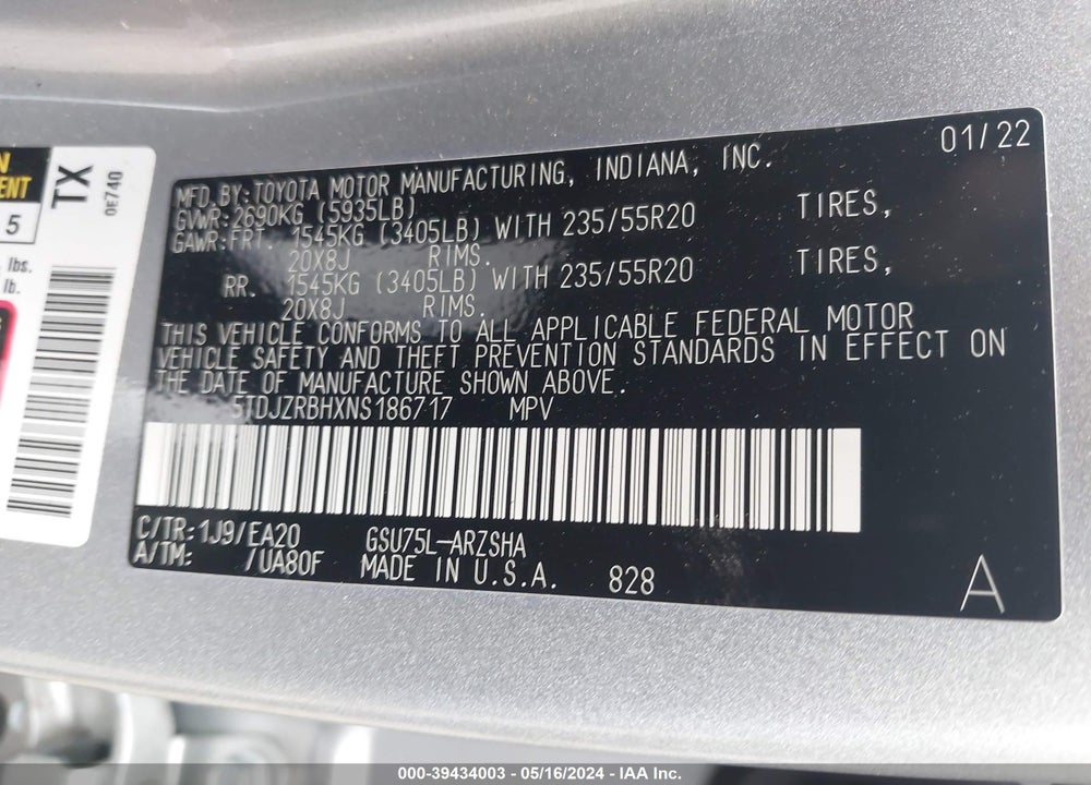 2022 TOYOTA HIGHLANDER XSE VIN: 5TDJZRBHXNS186717