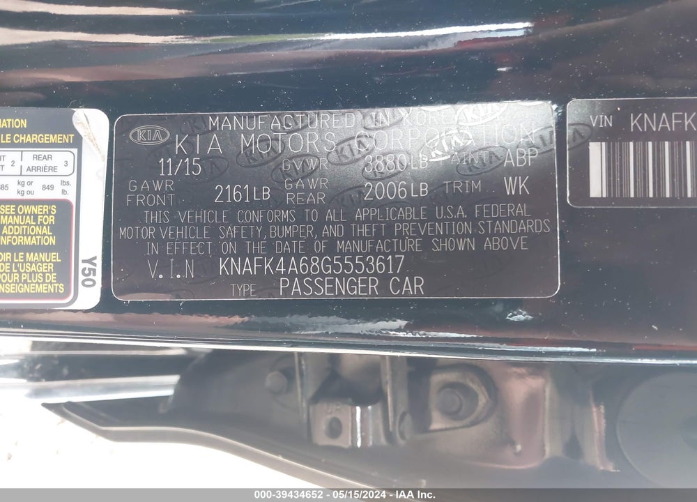 2016 KIA FORTE LX VIN: KNAFK4A68G5553617