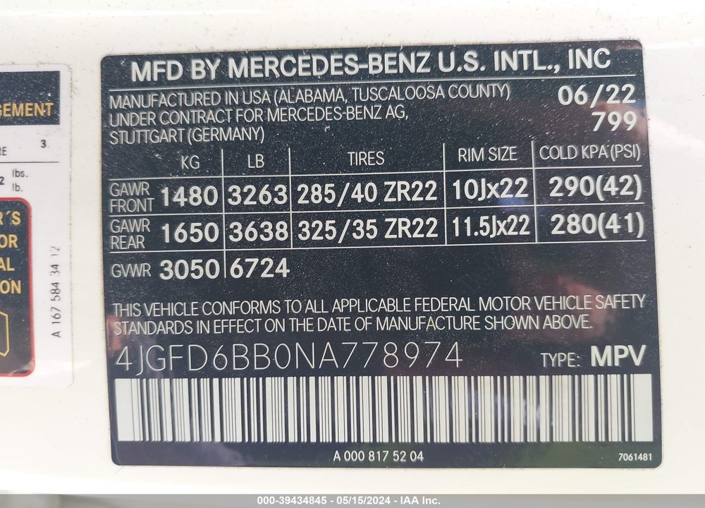 2022 MERCEDES-BENZ AMG GLE 53 COUPE 4MATIC VIN: 4JGFD6BB0NA778974