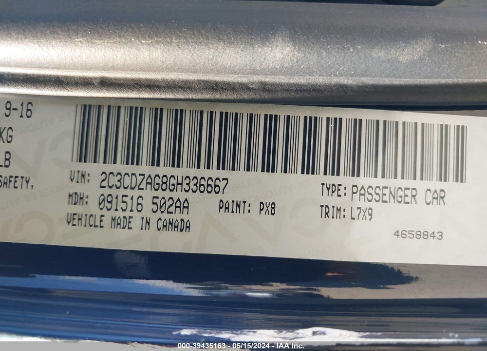 2016 DODGE CHALLENGER SXT VIN: 2C3CDZAG8GH336667